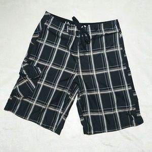 Hurley black and white plaid board shorts
